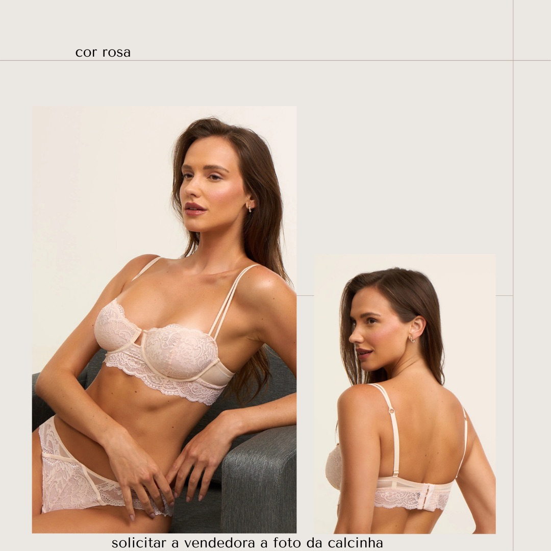 Conjunto Romance em renda rosa